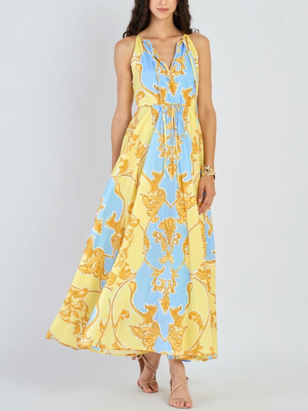 Beyond by Vera Marina Cotton Maxi Dress in Sirens Sky NWT Size XS